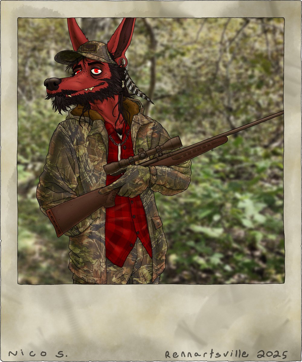 DroptineArt's tweet photo. Got this lovely piece of Nico from @smelly_horny for hunting season! The boy's looking right proud with that rifle of his. Wonder what size whitetail he's chasing this year? https://t.co/LtzMVBLIZ9