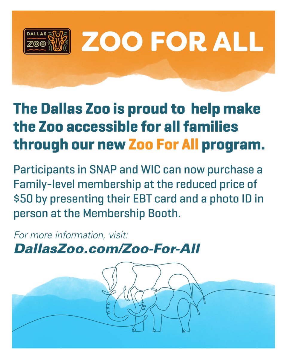 CityOfDallas's tweet photo. π The Dallas Zoo is launching #ZooForAll to expand access for North Texas families. Families on SNAP or WIC can get a full Family Zoo Membership for $50 and enjoy a year of admission, parking, discounts & more! #DallasCommunity #DallasZoo π¦πΊ Learn more: https://t.co/14Yo50bmvm https://t.co/1YvX16b4G4