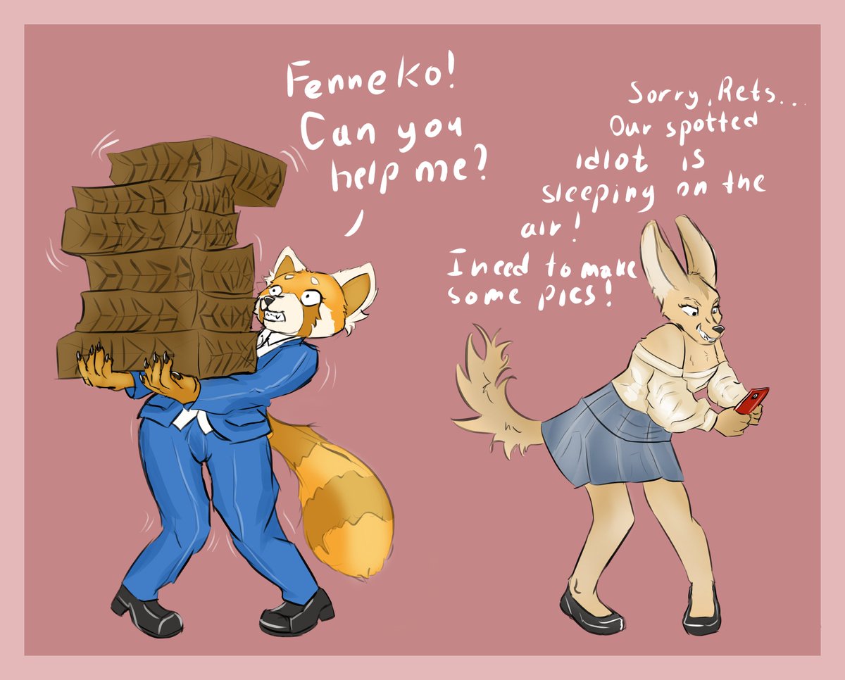 marcusmaksim's tweet photo. I sketched Retsuko and Fenneko from my ROCK AU 

Haida forgot to turn off the stream and fall asleep, while girls was busy with merch

I need to draw the full HIDA-dreamteam

#Aggretsuko #furryartwork #furry #Retsuko #Fenneko #ROCKAU https://t.co/Wbw7aLdLtI