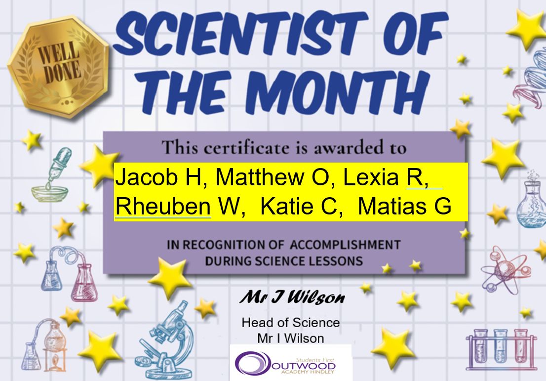 OutwoodHindley's tweet image. Presenting the December edition of Scientist of the Month - Well done to our budding young scientists in Year 7, 8 and 9! #TeamHindley #ScienceMatters