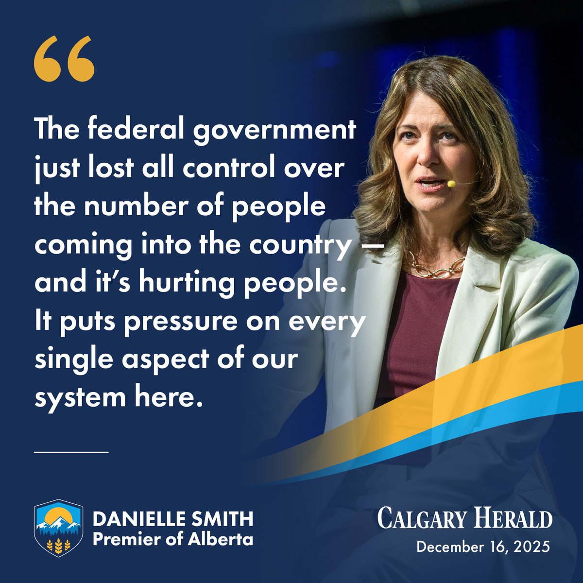 ABDanielleSmith's tweet image. Albertans are tired of the last 10 years of the federal government’s unsustainable immigration policies putting huge burdens on our education, healthcare, and housing sectors.

It’s time we start having a hard conversation about exercising more control over immigration policy and…