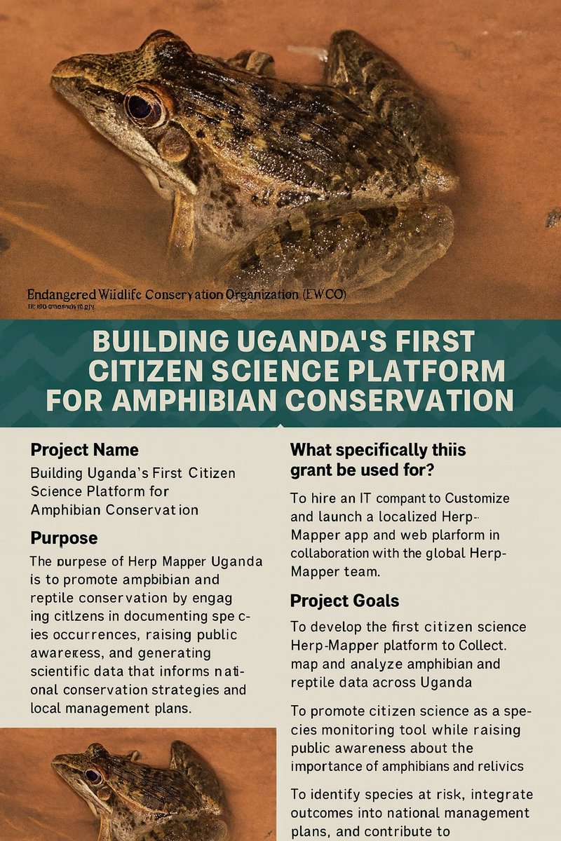 watuwajames's tweet photo. 👉 Please take 30 seconds to vote for our project here:

🔗 https://t.co/THwpkic2AT
“Building Uganda’s First Citizen Science Platform for Amphibian Conservation.”

This project will launch Herp-Mapper Uganda, empowering citizens, students, and community conservationists https://t.co/5TpQHWkCtl