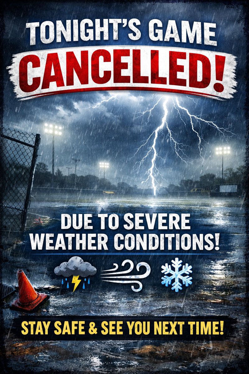 🚨🚨 TONIGHTS GAME HAS OFFICIALLY BEEN CANCELED DO NO SHOW UP TO THE RINK DUE TO WEATHER THE GAME HAS BEEN CANCELLED 🚨🚨