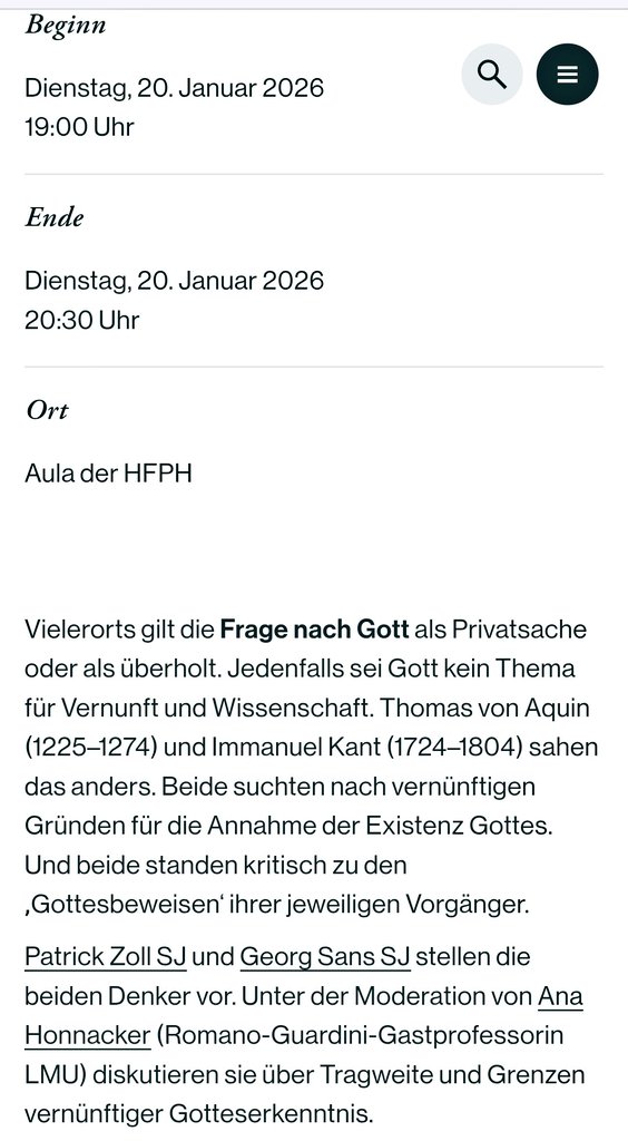 Die Münchner Hochschule für Philosophie veranstaltet nun genau zum Thema meines abgesagten Vortrags - Thomas von Aquin, Kant und die Erkenntnis der Existenz Gottes - eine Podiumsdiskussion - ohne mich. 🙃