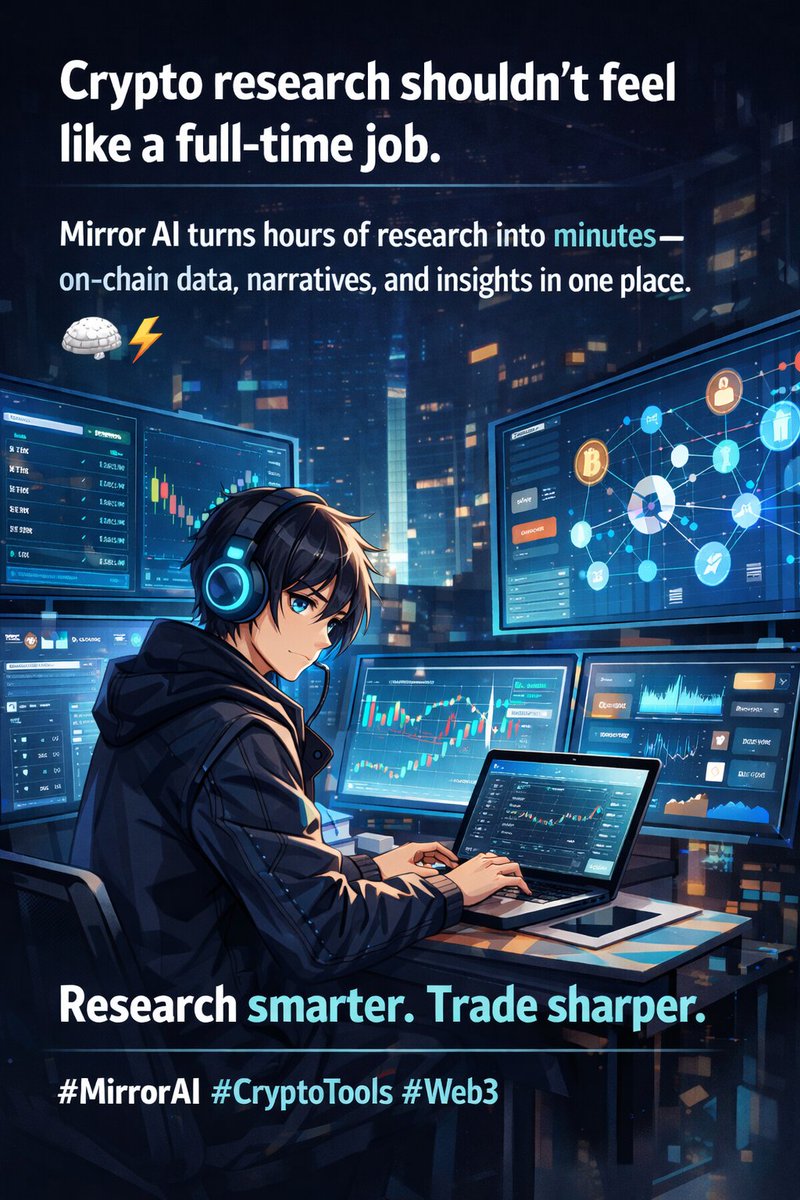 Abdulhakee16470's tweet photo. Crypto research shouldn’t feel like a full-time job.
Mirror AI turns hours of research into minutes:
on-chain data, narratives, and insights in one place. 🧠
Research smarter. Trade sharper.
Use 20% off with code HAK20
#MirrorAI @SalimAbbaas https://t.co/vpoL15IPXT