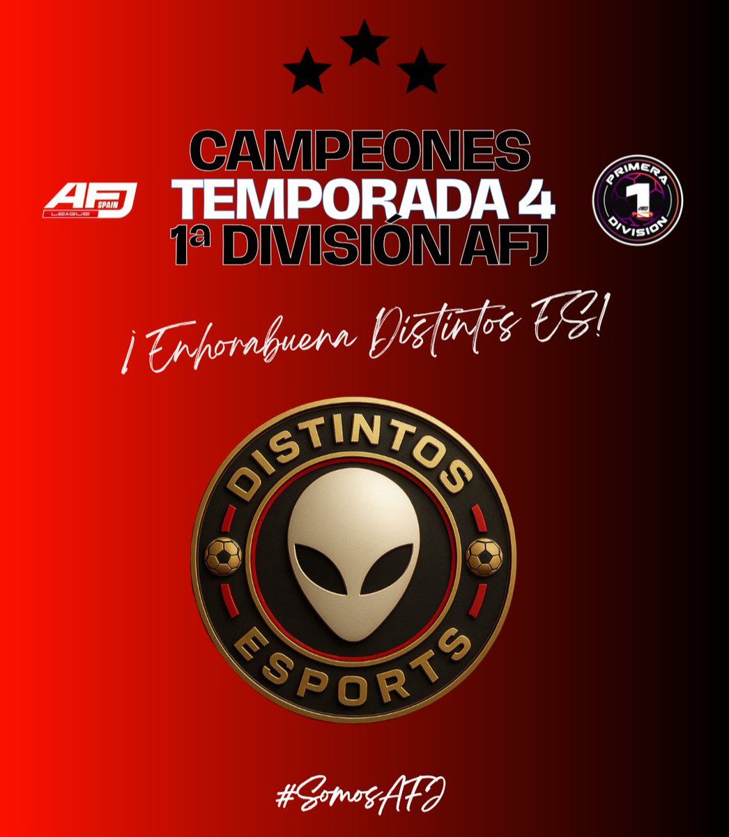 📌¡Felicidades @losdistintoses, campeones de la Primera división de la Liga AFJ España en su cuarta temporada !

📊26 Partidos Jugados
✅20 Victorias
🟰5 Empates
❌1 Derrotas  
⚽️47 Goles a Favor  
🧱18 Goles en Contra 

#𝐒𝐨𝐦𝐨𝐬𝐀𝐅𝐉