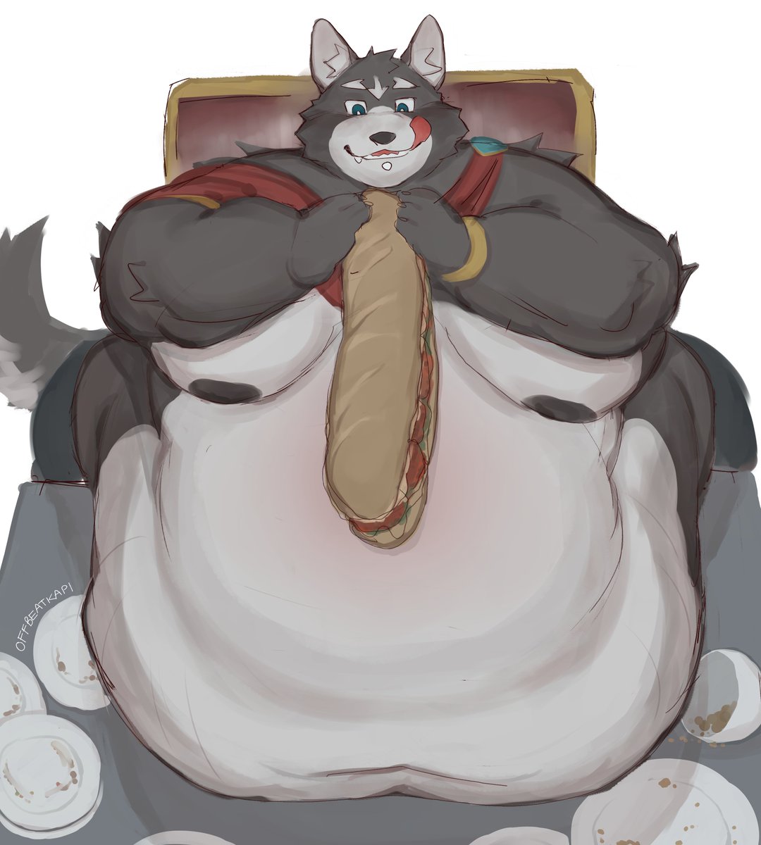 offbeatkapi's tweet image. Since becoming emperor, Amicus has been having one too many of his kingly feasts🐺🍔✨

#fatfur #fatfurry #Amicus
