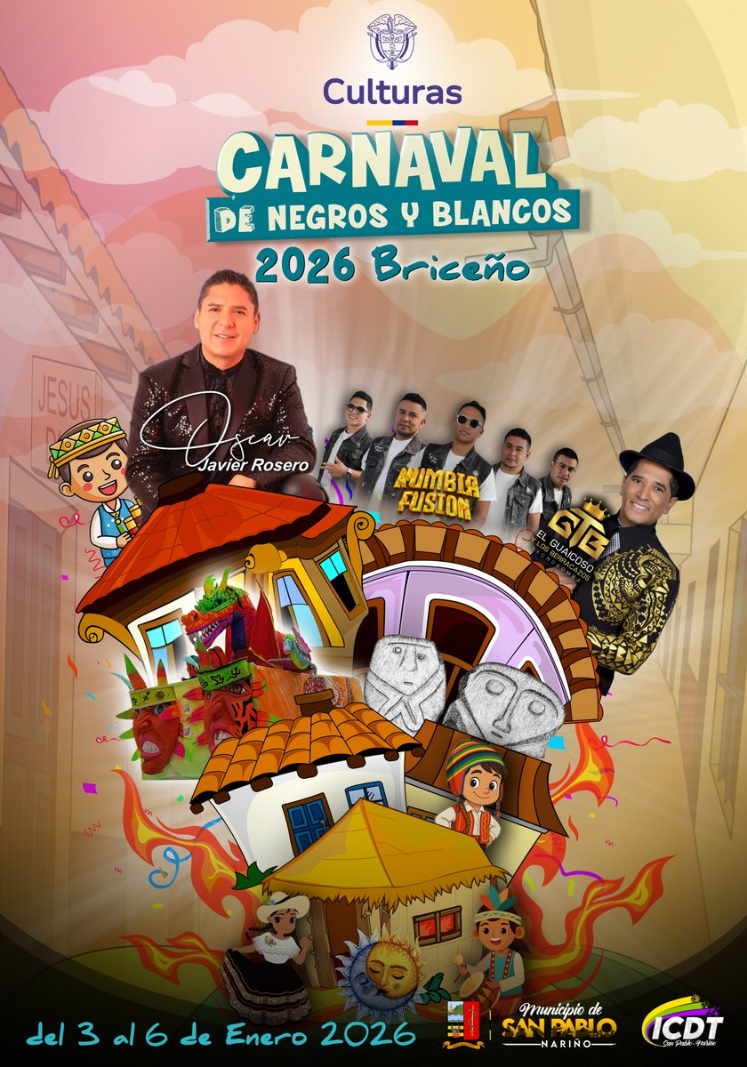 AlcSanPablo's tweet photo. 🎭📷 Carnaval de Negros y Blancos 2026 📷 en el corregimiento de Briceño, San Pablo Nariño. https://t.co/FtufX6HOJj