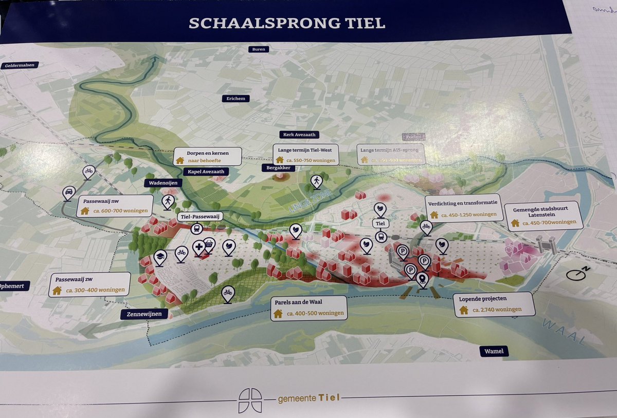 Schaalsprong Tiel, naar >50.000 inwoners en +5.000 woningen t/m 2035 aangenomen. 24 stemmen voor, 1 tegen. 🏡