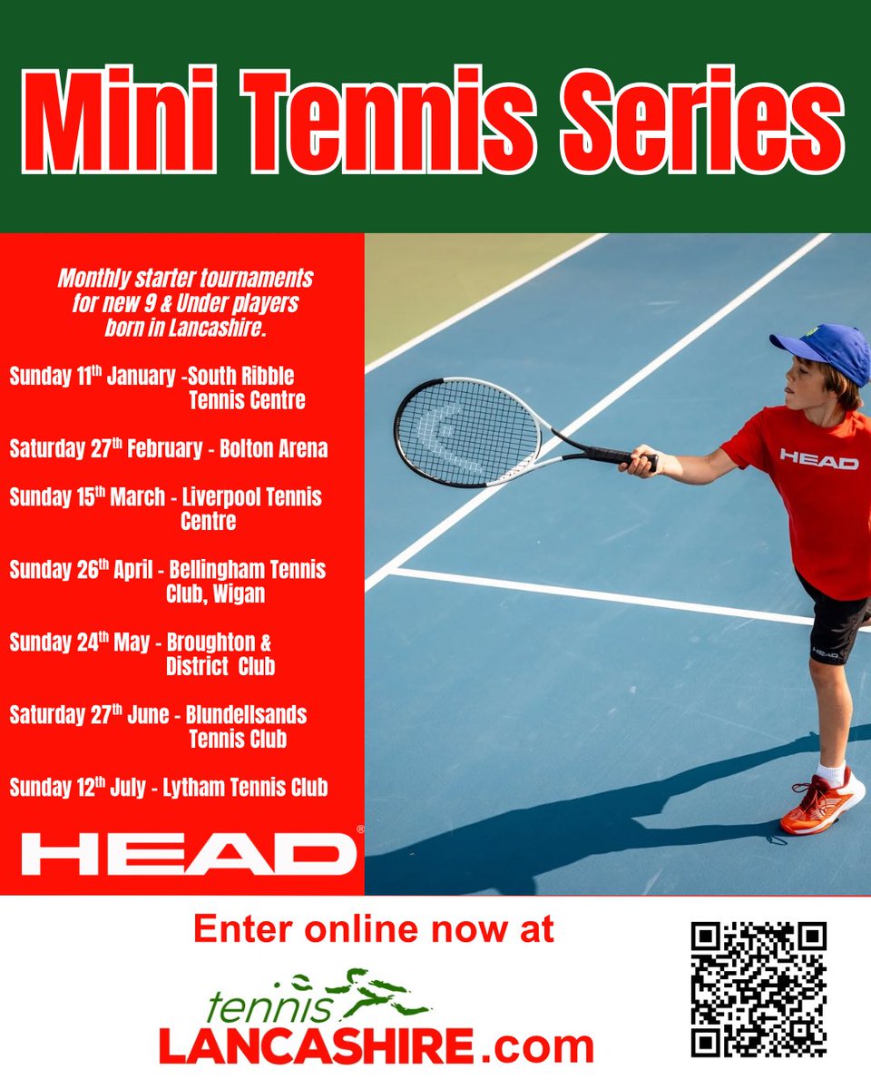 Excited to launch the 2026 Lancashire Mini Tennis Series! Our ‘Starter’ events are perfect for 8 &amp; Under and 9 &amp; Under players taking their first steps into competition. 🎾🌹