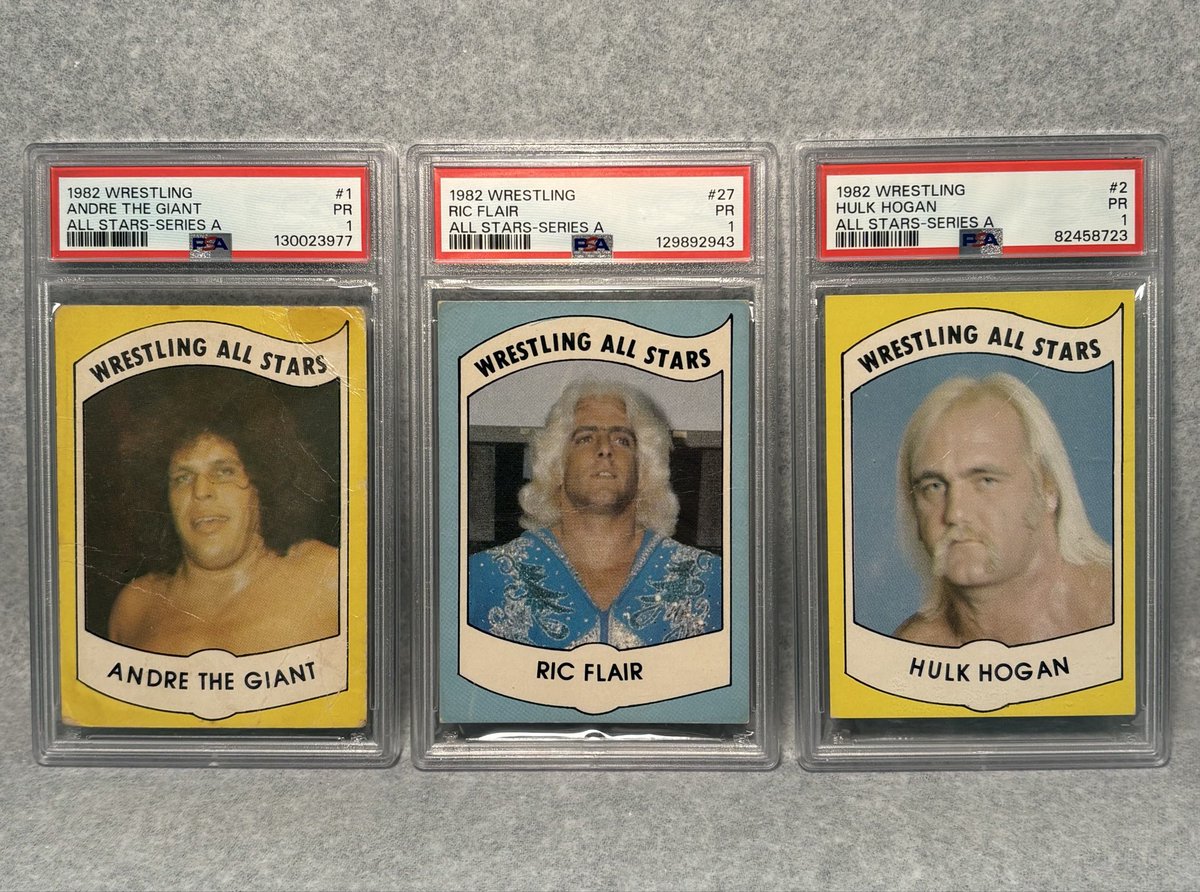 Wrestling Card Wednesday Features “The Big 3” From The Iconic 1982 Wrestling All Stars Set. 

This Was A Fun PSA 1 Project I Put Together Over The Past Few Months 💪

#hulkhogan #hulkamania #ricflair #wrestlingcardwednesday