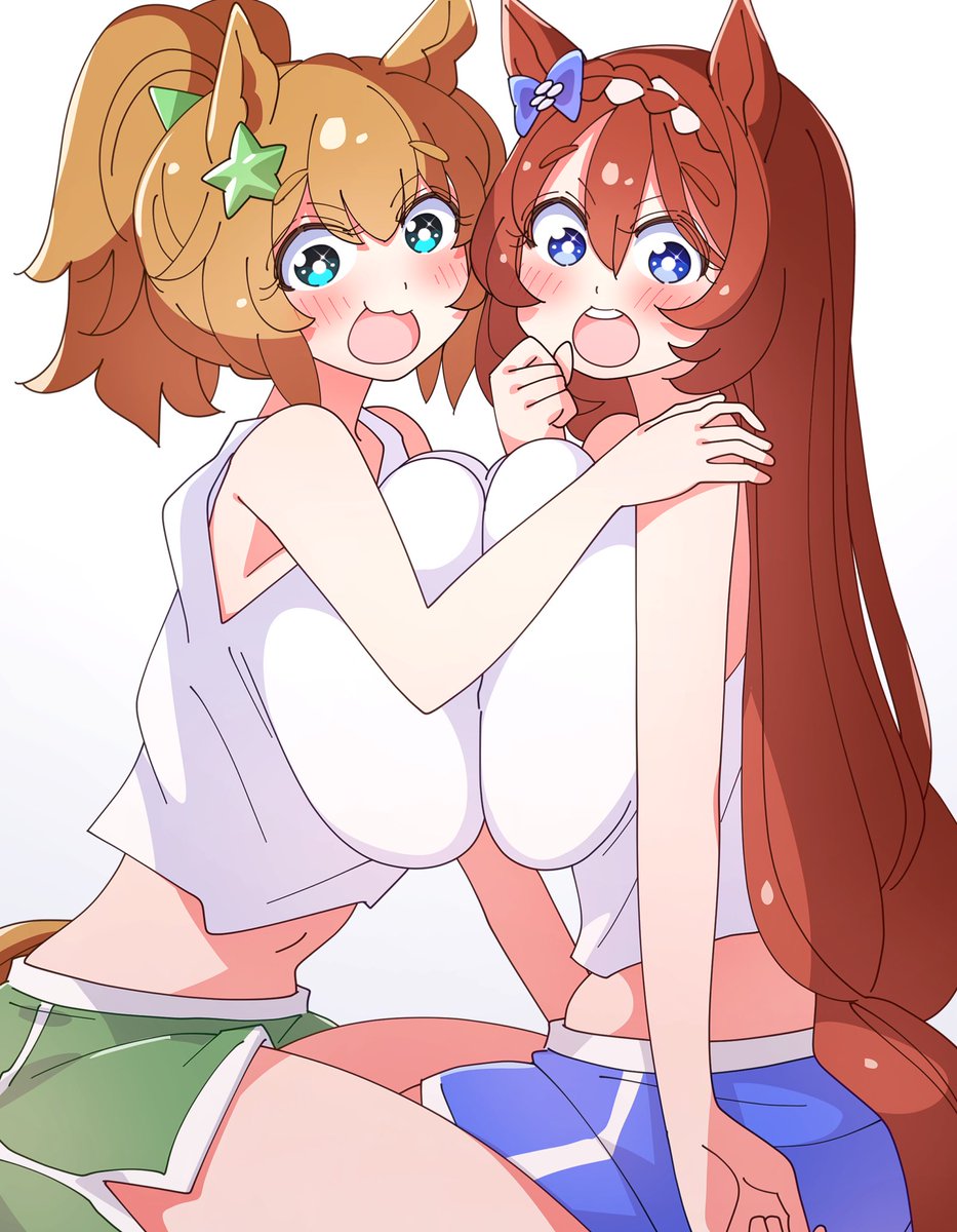 スーパークリーク(ウマ娘) ,タイキシャトル(ウマ娘) 「むぎゅ」|怪人デベソのイラスト
