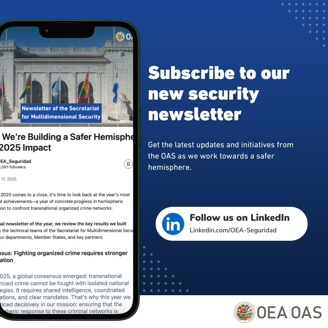 🔊 2025 in review: 1,700+ specialists trained in early warning systems. 15+ tons of ammunition destroyed. Stronger cybersecurity frameworks. New tools against transnational organized crime. And much more.

Our year-end newsletter breaks down how the Americas advanced hemispheric