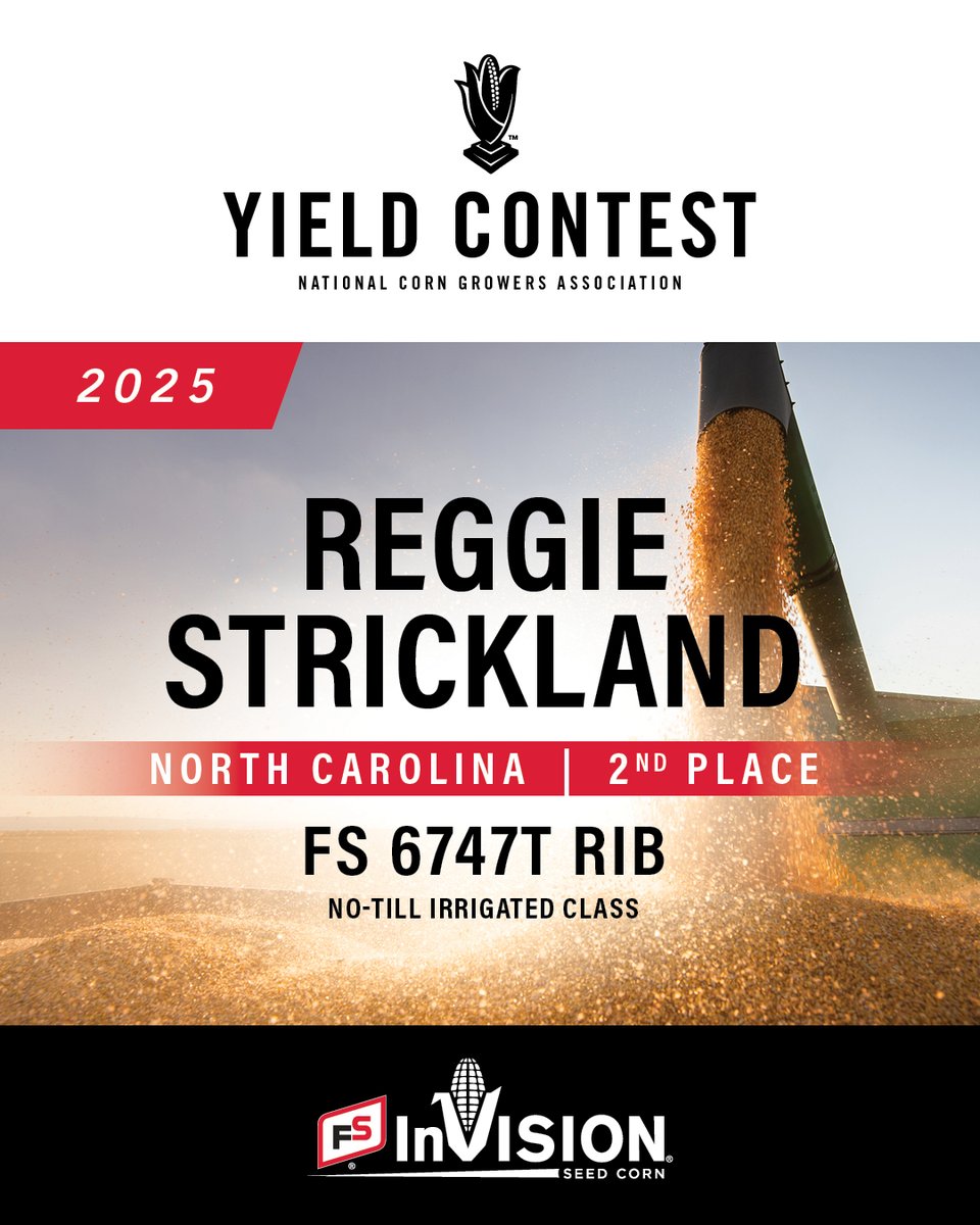 FSCooperatives's tweet photo. Strong yields start with proven performance. Congratulations to the growers who placed with #FSInVISION in the 2025 @NationalCorn Yield Contest—showcasing impressive results across the Carolinas. https://t.co/j7XuUzfzvI