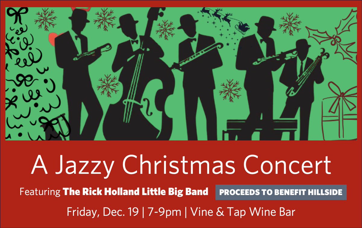Come support Hillside at a Jazzy Christmas Concert featuring The Rick Holland Little Big Band: 12/19 @ Vine &amp; Tap Wine Bar, 4768 Lake Ave in Rochester. Many thanks to our friends at Jazz 90.1 WGMC-FM! Ticket info &amp;other details at bit.ly/3XYbmrO