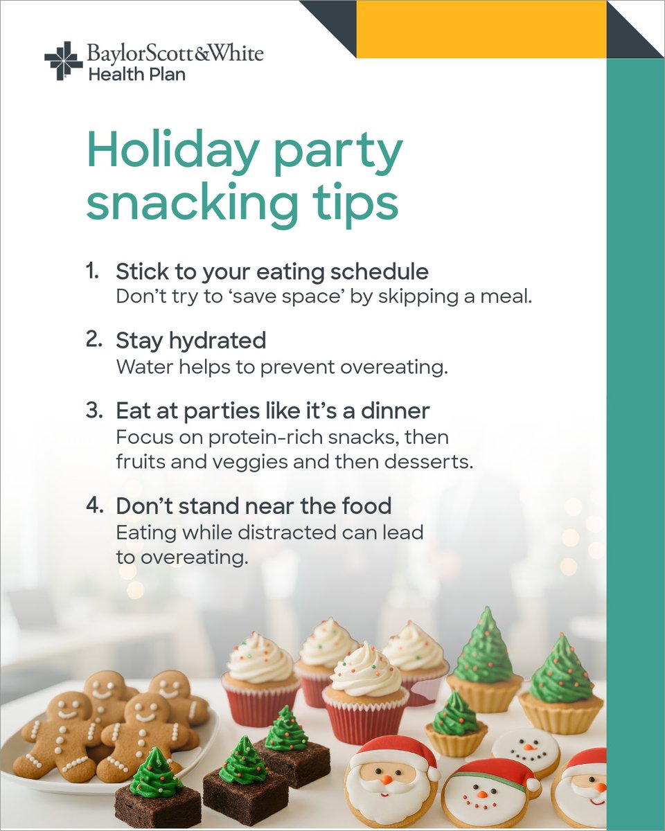 bswhealthplan's tweet image. Holiday parties bring laughter and fun, but the potluck table can be difficult when you want to eat healthier. Here are tips for maximizing your nutrition while avoiding overeating.