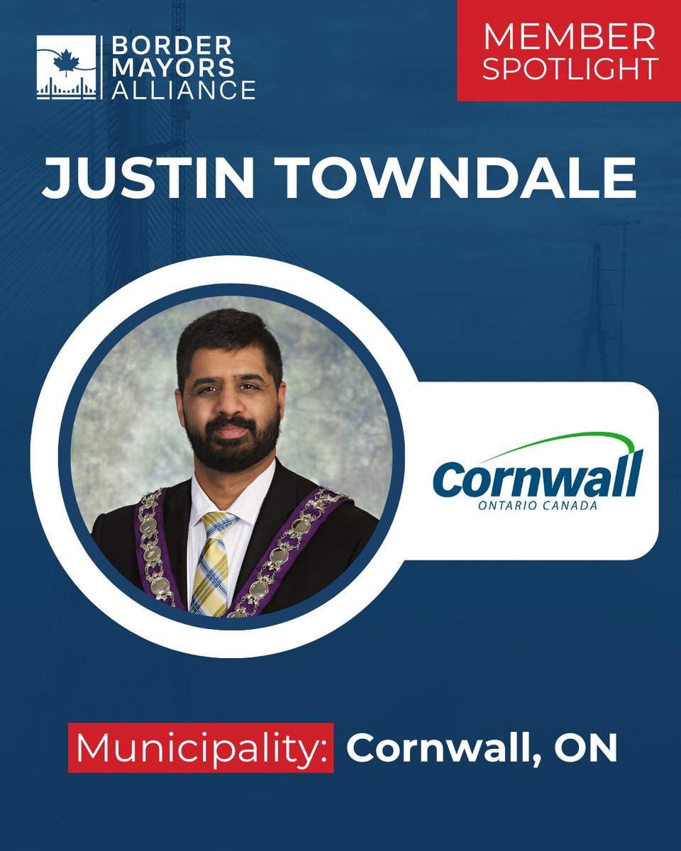 📢Meet Justin Towndale from Cornwall, Ontario🍁

Cornwall's close connection to northern New York supports local businesses and cross-border trade.

Mayor Towndale is focused on ensuring Cornwall remains prosperous and works collaboratively with local partners.