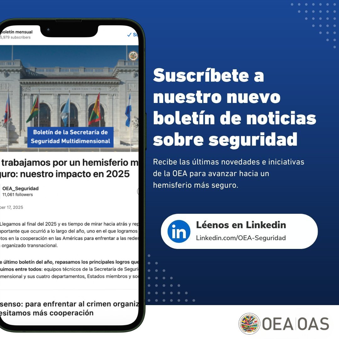 🔊 2025 en cifras: 1,700+ especialistas capacitados en sistemas de alerta temprana. 15+ toneladas de municiones destruidas. Marcos de ciberseguridad fortalecidos. Nuevas herramientas contra el crimen organizado transnacional. Y mucho más.

Nuestro boletín de fin de año resume