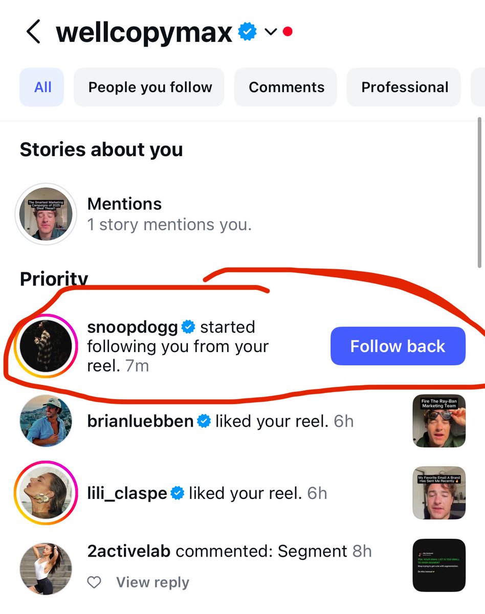 How high does Snoop Dogg have to be to follow my niche email marketing insta?