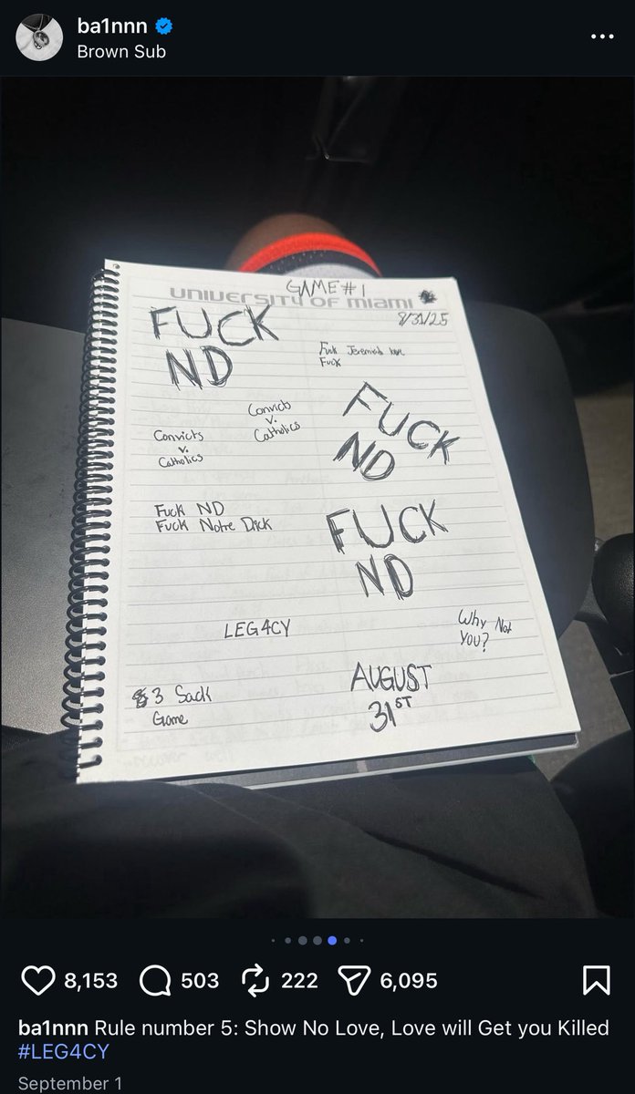 Re2pectsport's tweet image. Every Notre Dame fan should be rooting for Texas A&amp;amp;M this weekend

Throwback to Ruben Bain Jr. saying “Fuck ND” “Fuck Jeremiyah Love” and “Notre Dick”

Classless fans and players. Trash school 🗑️