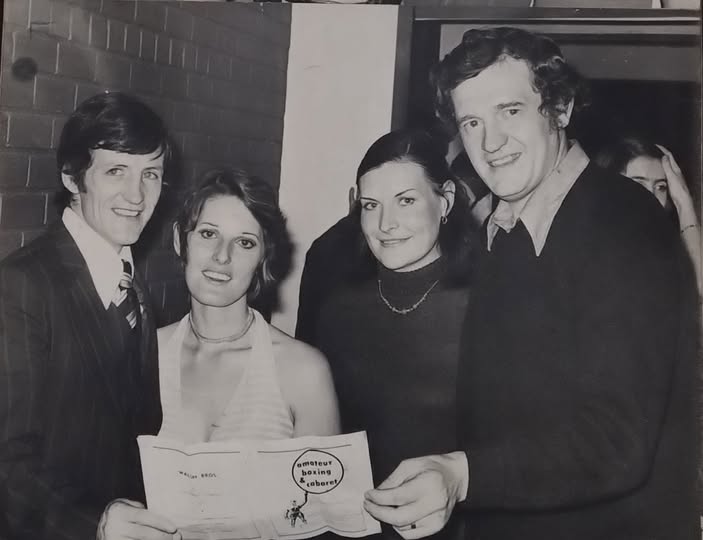 HTBC_Belfast's tweet photo. FROM THE ARCHIVE: Former Holy Family boxing champions, Joe Lynch and 'Big Bopper' Harry McGavock, with their stylish partners at a Belfast Boxing and Cabaret bill way back in the day
#TeamHT https://t.co/lbC0cpua8u