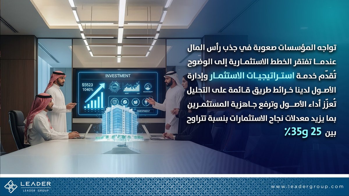 وضوح الاستراتيجيات يجذب رأس المال.
تعمل خدمة استراتيجيات الاستثمار وإدارة الأصول لدينا على المواءمة بين الأصول والتحليلات والأولويات، مما يساعد المؤسسات على رفع معدلات نجاح الاستثمارات بنسبة تتراوح بين 25٪ و35٪، والتوسع بثقة.