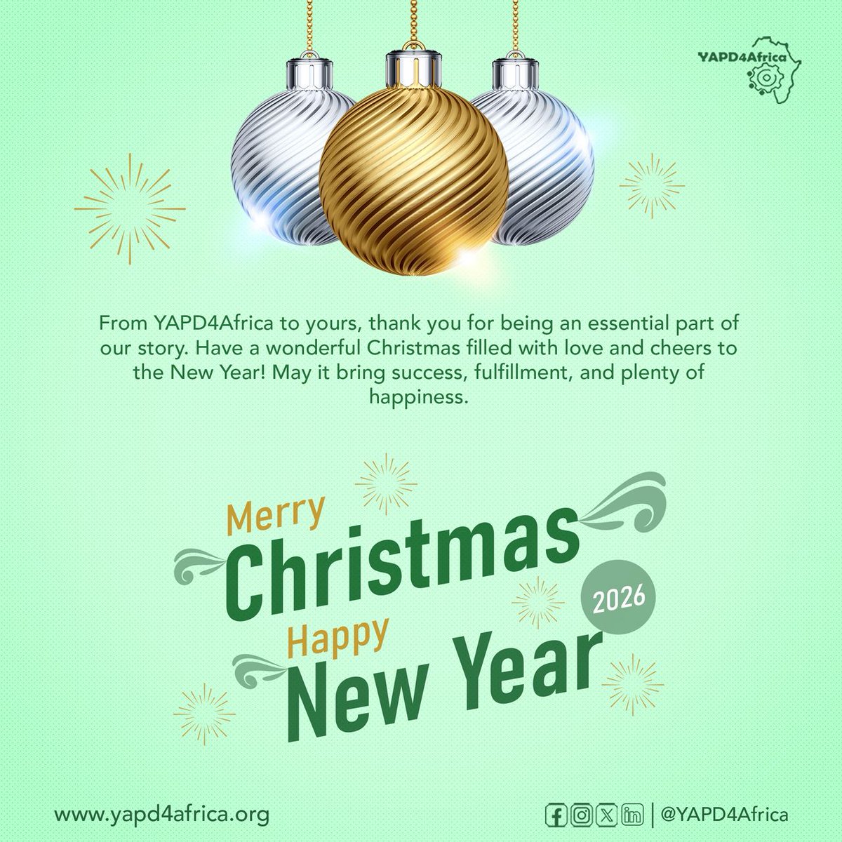 Merry Christmas to all of you and your family🎅🎄 

Please note our office is now closed. We look forward to reconnecting in the New Year to continue our mission of empowering Africa’s youth and supporting communities.

Wishing you a peaceful holiday and a prosperous 2026!