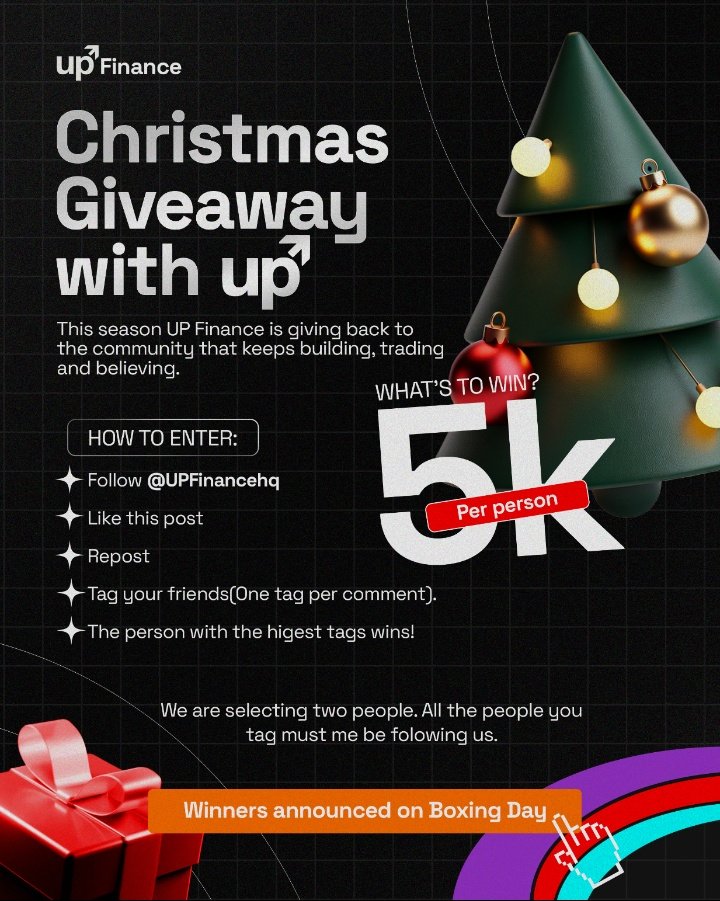 Merry Christmas from UP FINANCE 

This season is about love, gratitude, giving back and we couldn’t do any of this without you, our amazing community.

To say thank you for the support, trust, and belief in the UP journey, we’re spreading some Christmas cheer 

 Merry Christmas