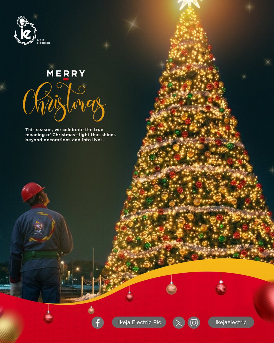 IkejaElectric's tweet image. At Ikeja Electric, we’re delighted to light up your homes, your celebrations, and your hearts this Christmas. 

Here’s wishing you and your family a season filled with bright moments, joyful tunes and warm connections.

Merry Christmas from the entire team at Ikeja Electric. 🎄…