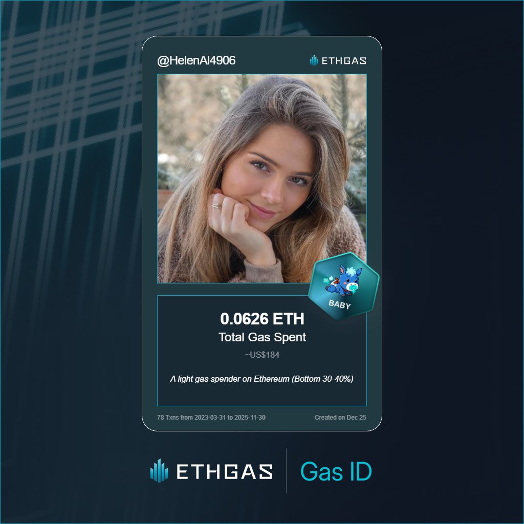 Just unlocked my Gas ID via ETHGas 🪪

I'm a Baby Jack with 0.0626 ETH spent on gas since Beacon Chain - now fueling my climb to the Gasless Future and earned 16 Beans already. 

Reveal yours at ethgas.com/community/gas-…