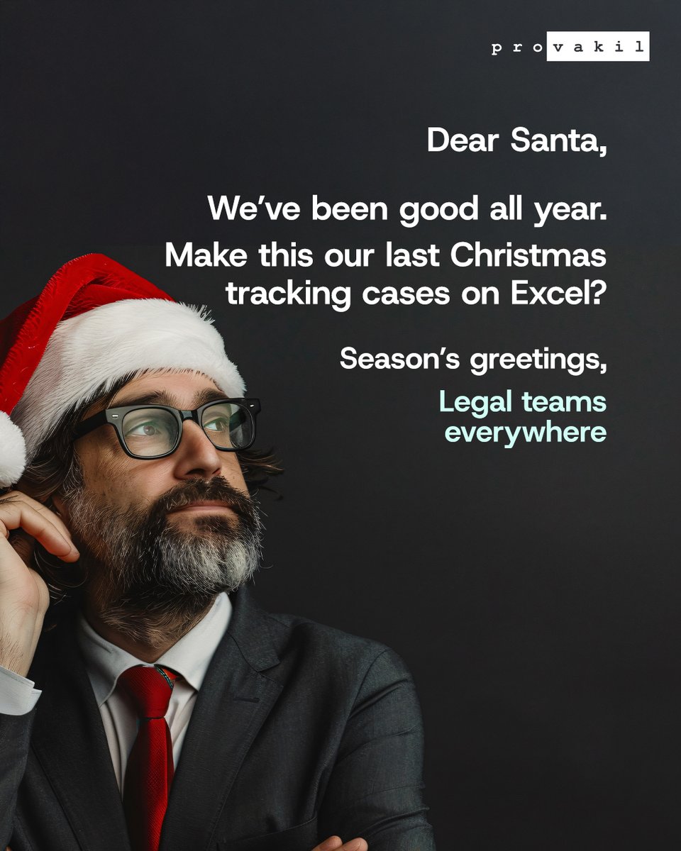 provakil's tweet photo. Funny how every legal team’s Christmas wish looks the same.
Between the lights and the year-end rush, we’re glad to have been quietly helping teams move away from spreadsheets for a while now.

✨ Merry Christmas!

#Christmas #Provakil #Xmas #LegalTech #NY2026 https://t.co/3XUXP8aKOs