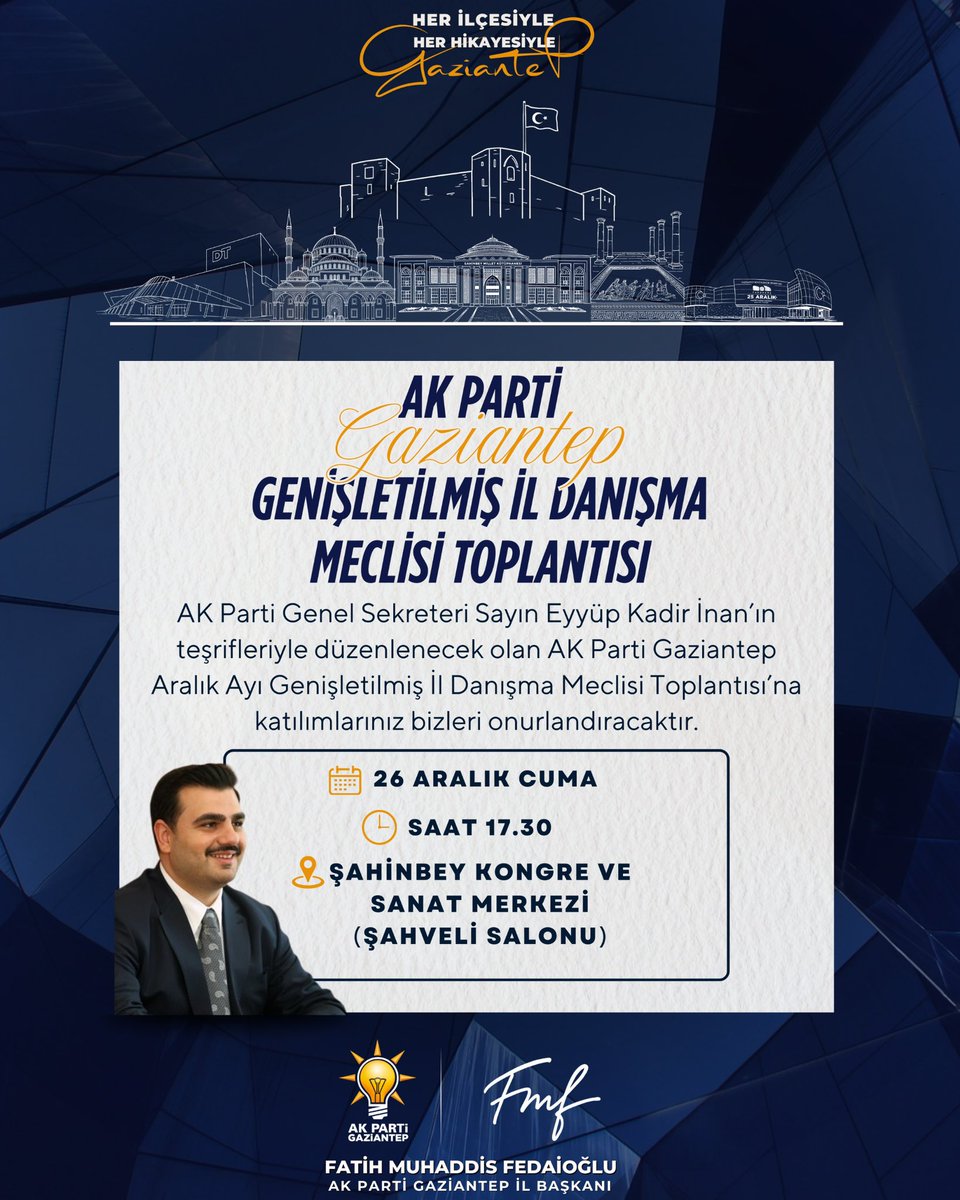 Birliğimiz en büyük gücümüz . 

Her Mahallesiyle Gaziantep’imize aynı sorumlulukla yaklaşmaya, şehrimizin geleceğini istişare kültürümüzle şekillendirmeye devam ediyoruz.

AK Parti Genel Sekreteri ve İzmir Milletvekilimiz Sayın Eyyüp Kadir İnan'ın teşrifleri ile güçlü