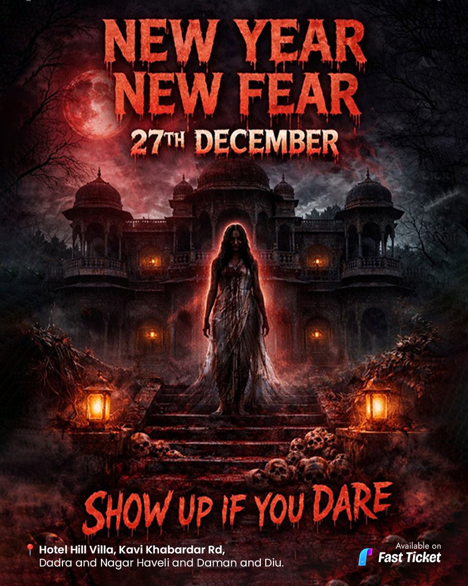 FastticketLive's tweet photo. Step into a night full of vibes, screams, dark🎟️Tickets available on FastTicket

(new year horror party, horror theme party, haunted party night, silvassa new year party, event tickets online)
#fastticket #ticketbooking #SmoothBooking #SilvassaEvents #DamanDiaries #DiuNightLife https://t.co/Vct2g117ID