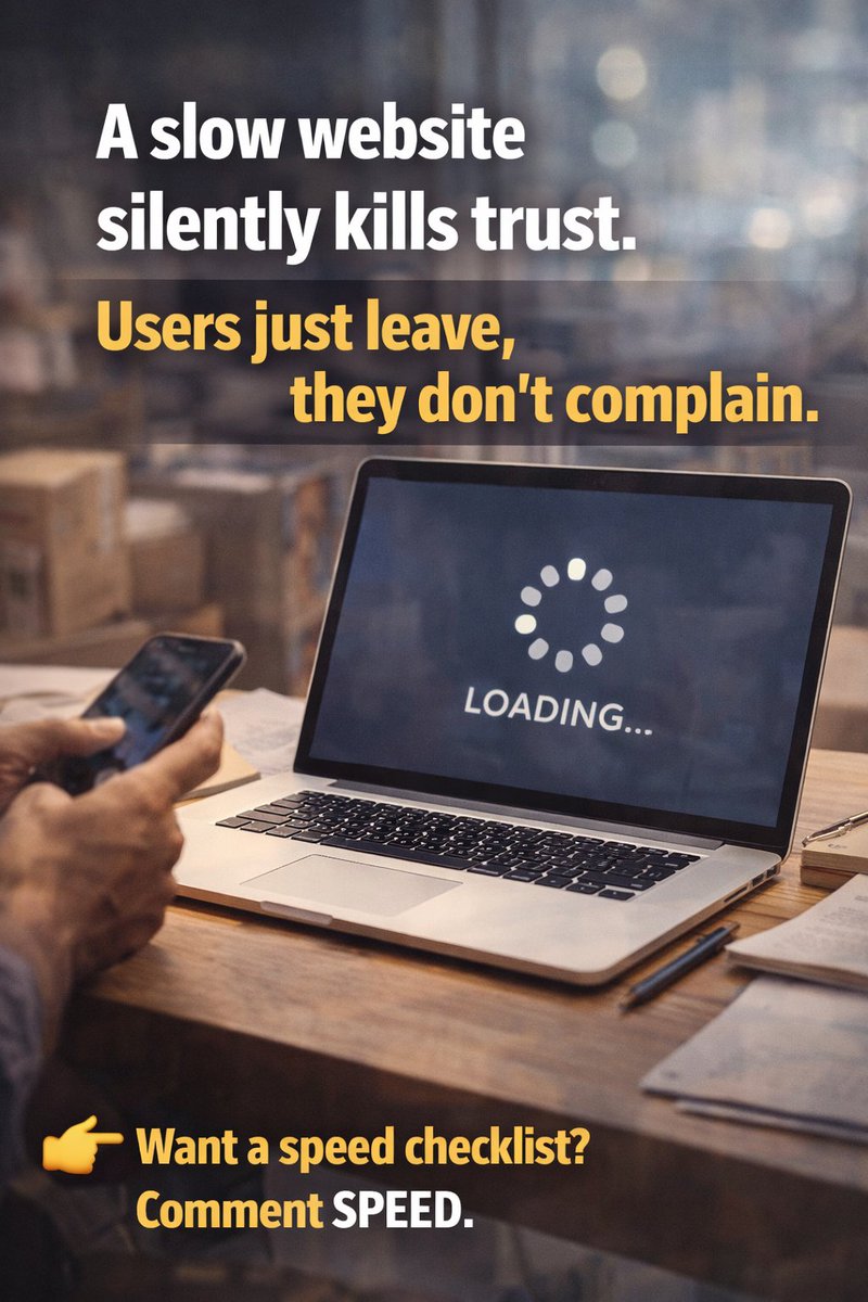 perolahammar's tweet photo. A slow website silently kills trust.
Users just leave, they don’t complain.

👉 Want a speed checklist? Comment SPEED.

#WebPerformance #UserExperience #SiteSpeed #WebsiteOptimization #LoadTime #DigitalTrust #OnlineBusiness #FastLoading https://t.co/cD6XuhoMwv
