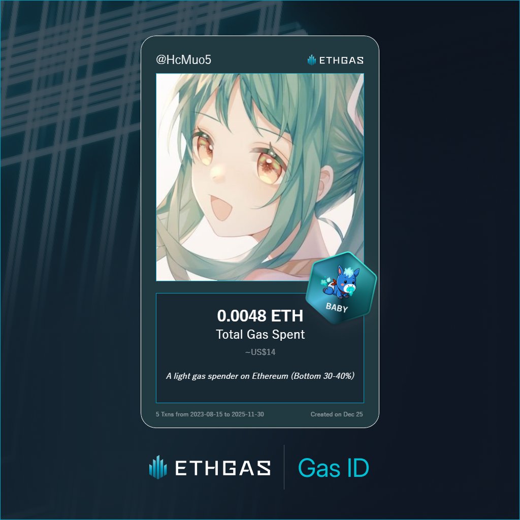 Just unlocked my Gas ID via ETHGas 🪪

I'm a Baby Jack with 0.0048 ETH spent on gas since Beacon Chain - now fueling my climb to the Gasless Future and earned 1 Beans already. 

Reveal yours at ethgas.com/community/gas-…