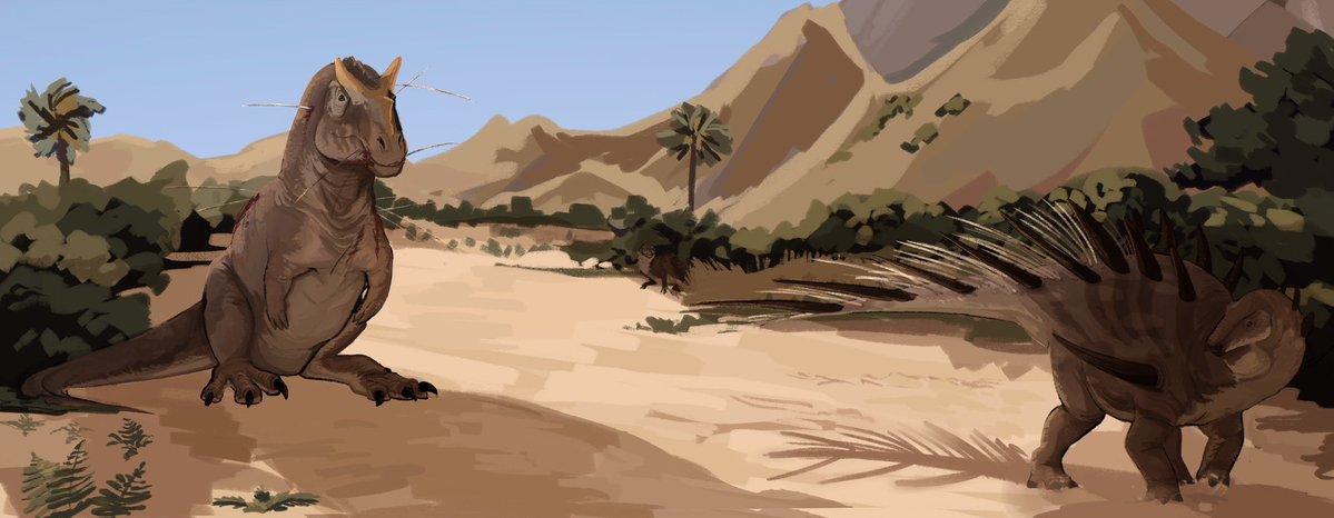 yurixtinction's tweet image. Ceratosaurus and kentrosaurus repost (not accurate, based off pot)