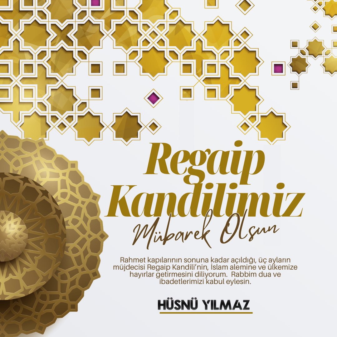 Rahmet kapılarının sonuna kadar açıldığı, üç ayların müjdecisi #RegaipKandili’nin, İslam alemine ve ülkemize hayırlar getirmesini diliyorum.

Rabbim dua ve ibadetlerimizi kabul eylesin. #RegaipKandili’miz Mübarek Olsun…