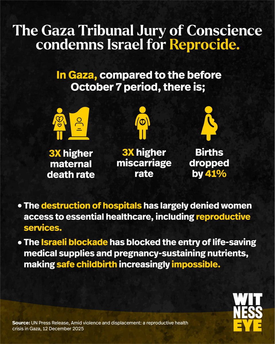 WitnessEye_Ch's tweet image. The Gaza Tribunal Jury of Conscience warns that Gaza is facing a reproductive health catastrophe—where hospital destruction, blockade, and denial of care have made safe childbirth increasingly impossible.