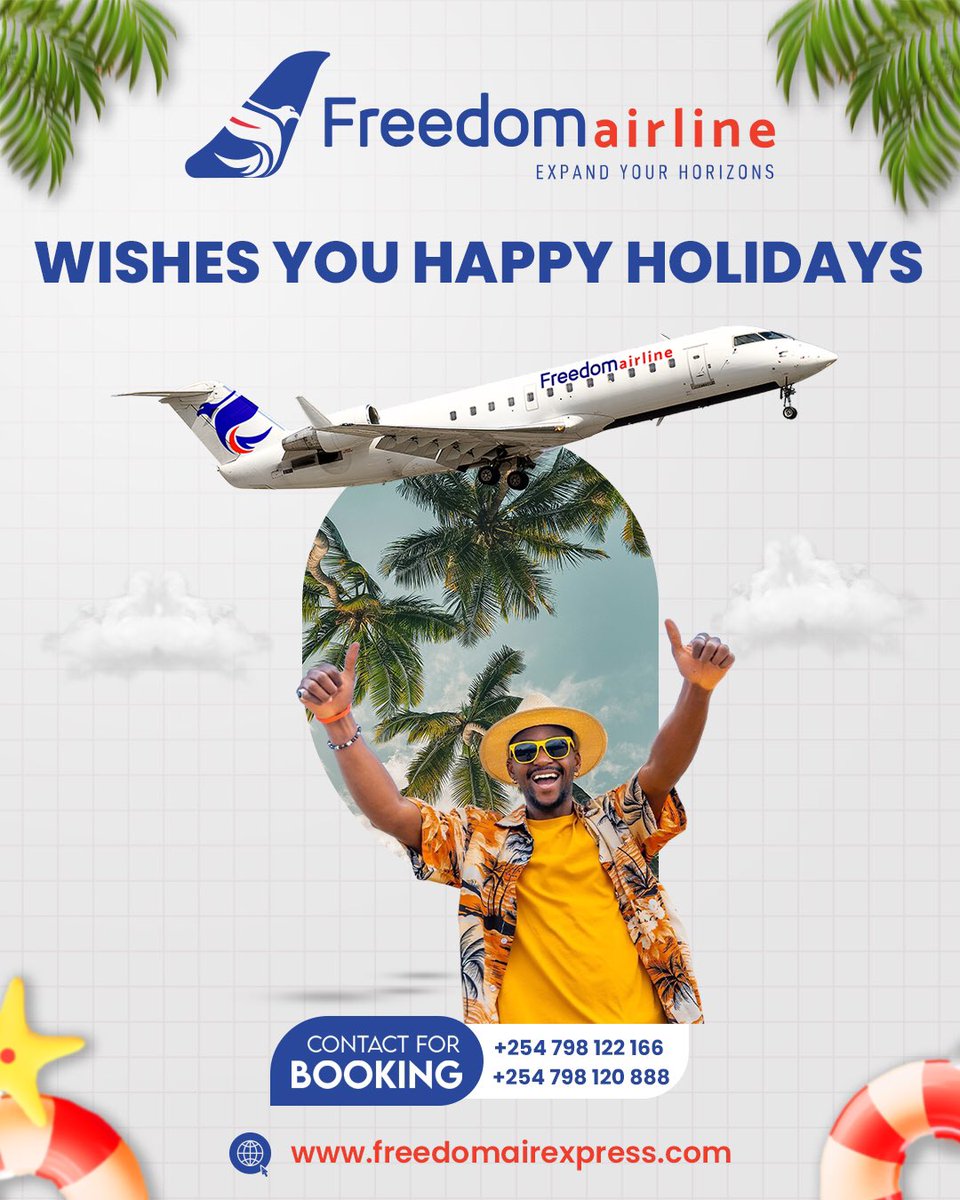 FreedomAirKe's tweet image. Wishing you peace, joy and safe travels this holiday season 
From all of us at Freedom Airline, Happy Holidays.

#HappyHolidays #FlyFreedom #ExpandYourHorizons
#TravelWithFreedom