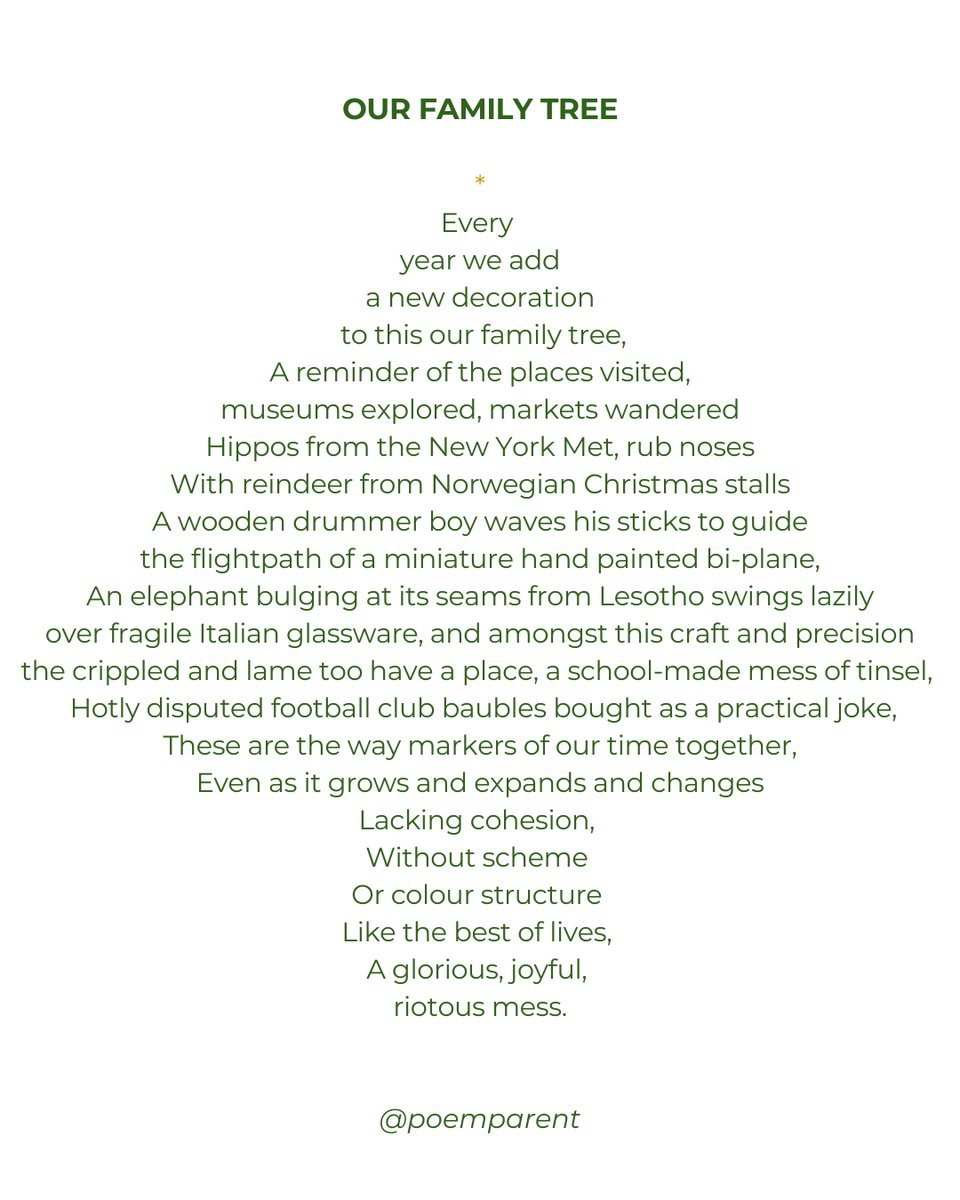 Merry Christmas all. A new poem in celebration of an old tradition. May all your family trees be as chaotic and joyful for the next year

#xmastree #christmastree #treedecorating #xmasday #christmaspoem #christmaspoems #familytree #familyxmas #dailypoem #poemaday #poemfortheday
