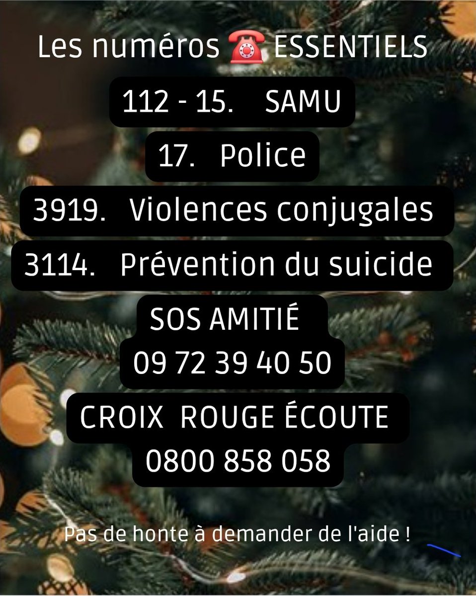 psy_massondavid's tweet image. Parce que le plus beau des cadeaux, c'est de prendre soin de soi et des autres.
En cas de besoin ces numéros sont pour vous, même aujourd'hui.
Partagez largement ou faites une capture d'écran, on ne sait jamais qui pourrait en avoir besoin autour de vous. 
#JoyeuxNoel2025 à tous