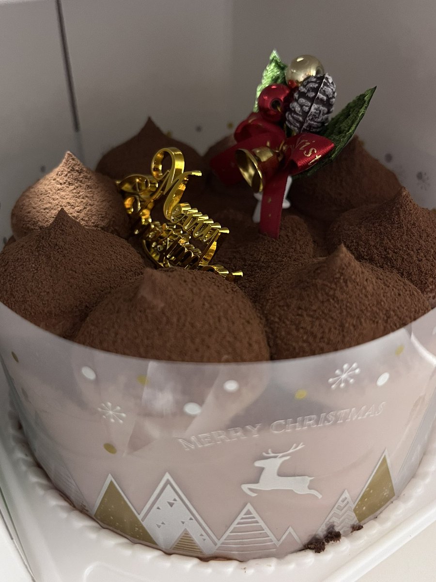 生クリームのクリスマスケーキ(4号サイズ)を食べ終えたのでチョコレートのクリスマスケーキ(4号サイズ)をいただきます٩( 'ω' )و