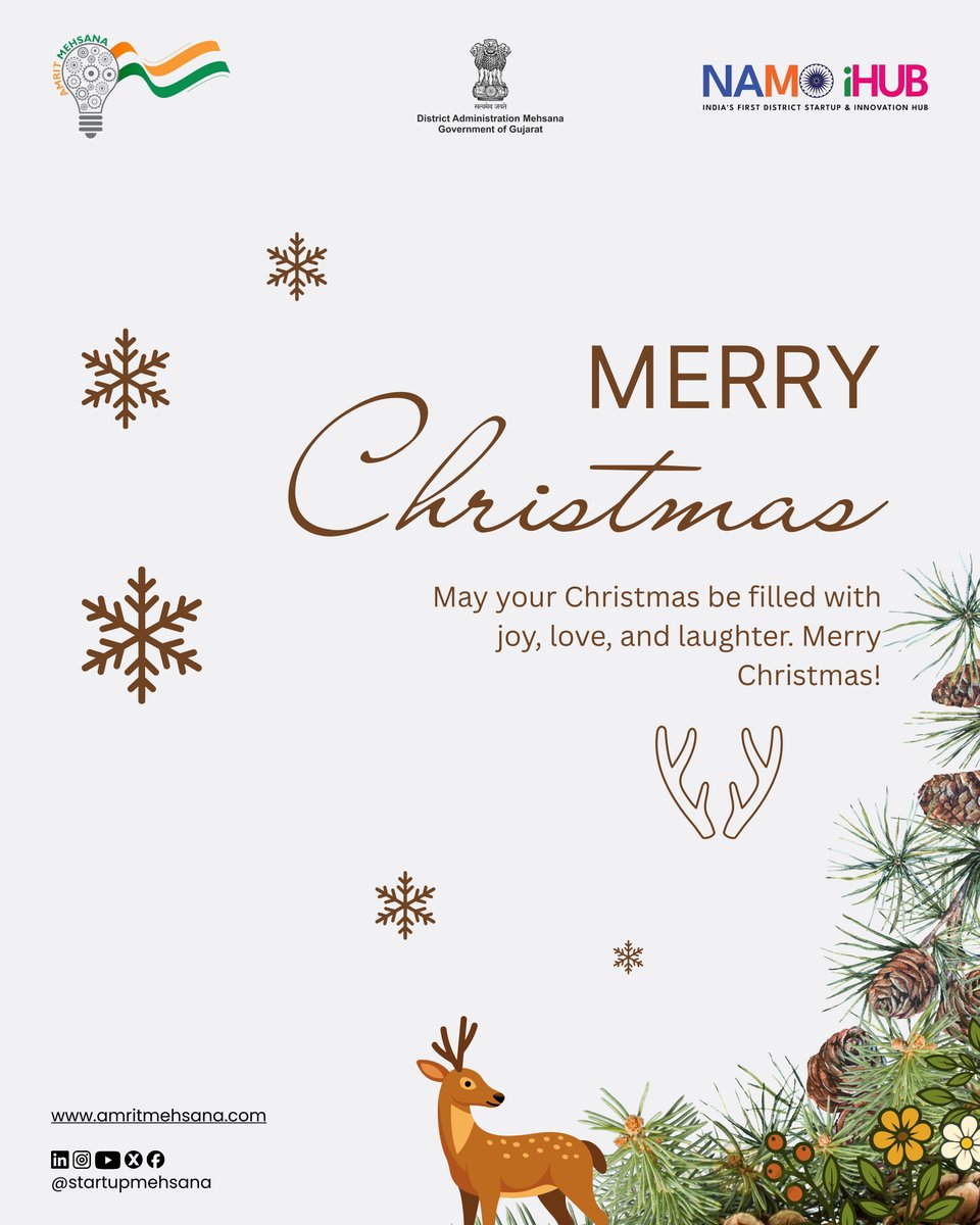 🎅🎄 This Christmas, let’s celebrate ideas, innovation, and collaboration.
Warm wishes to our startup ecosystem from Amrit Mehsana Startup &amp; Innovation Mission ✨
#InnovationCulture #Entrepreneurship #FutureBuilders