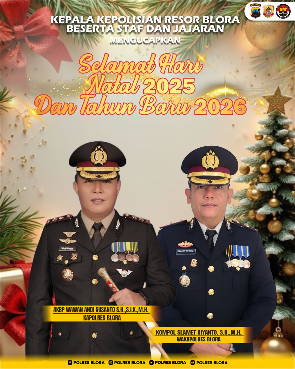 Kepala Kepolisian Resor Blora Beserta Staf dan Jajaran Mengucapkan Selamat Hari Natal 2025 dan Tahun Baru 2026