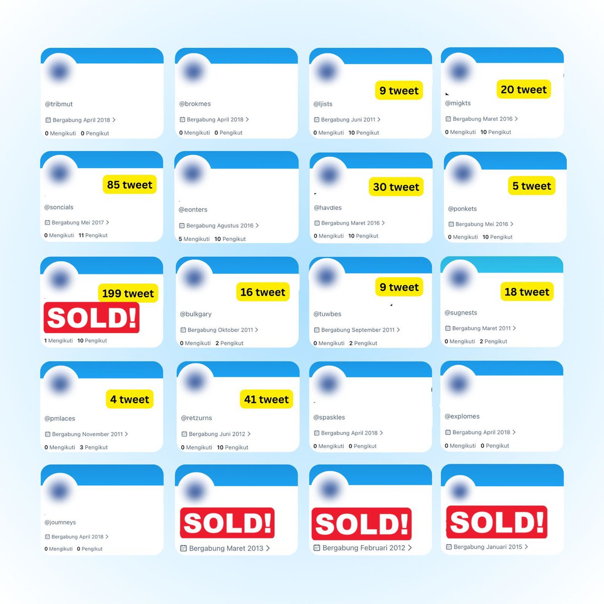 WTS ⸺ ACC Y YEAR LAMA VERIF ALL

⸺ spek account:

⌗ verif all
⌗ dom gmail
⌗ dapat akses gmail
⌗ masuk mt nonmoots
⌗ belum masuk ht, bisa langsung ganti uname

💰 : 18.000
#zonaba #zonauang