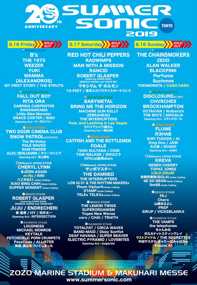 Summer Sonic 25주년 개최일정 발표

기념 주년마다 1일 추가해 3일 일정으로 개최하고 있는데요. 지난 20주년 라인업도 대단했습니다!!

페스티벌라이프도 '공식' 패키지로 준비 중입니다💕

#SummerSonic #섬머소닉 #해외페스티벌
