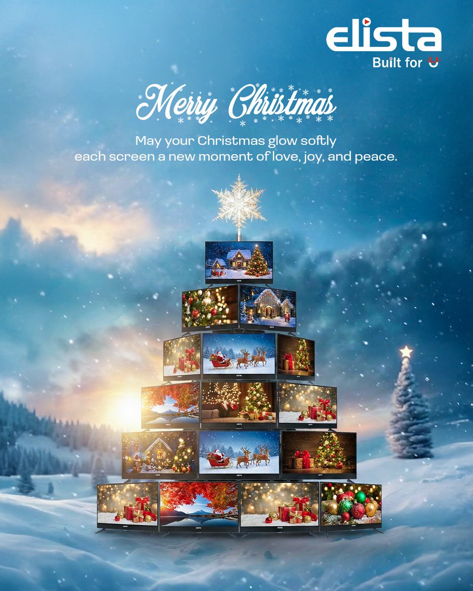ElistaWorld's tweet photo. May your Christmas glow softly, with every screen bringing a new moment of love, joy, and peace into your home. ✨📺
From our family at Elista to yours, have a truly magical and Merry Christmas! 🎄🎅
#Elista #MerryChristmas #HolidayGlow #SmartTV #FestiveVibes #BuiltForU https://t.co/b9Ocm3GAy4