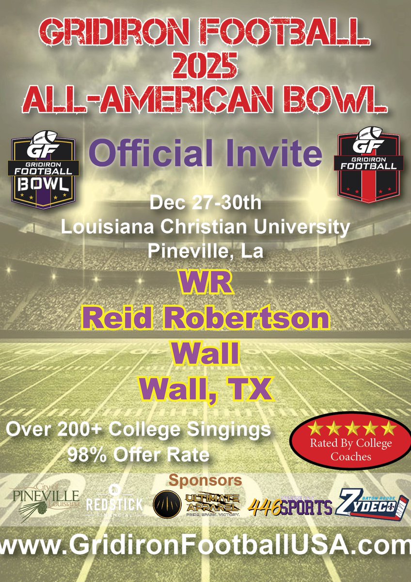 Thankful to receive an invite to the All American Bowl! <a href="/GridironFootbal/">Gridiron Football®</a> <a href="/JaceLejeune/">Jace LeJeune</a> <a href="/Carter_Yates16/">Carter Yates</a> <a href="/dctf/">Dave Campbell's — TexasFootball.com</a> <a href="/Tepper/">Greg Tepper</a> <a href="/Matt_Stepp817/">Matt Stepp</a> <a href="/hawks_wall/">Wall Hawk Football</a> <a href="/806hsscmedia/">Jasone Pearson</a> <a href="/JGonzalesJr10/">Julio Gonzales Jr.</a> <a href="/CoachWhiteDB1/">Coach White</a>