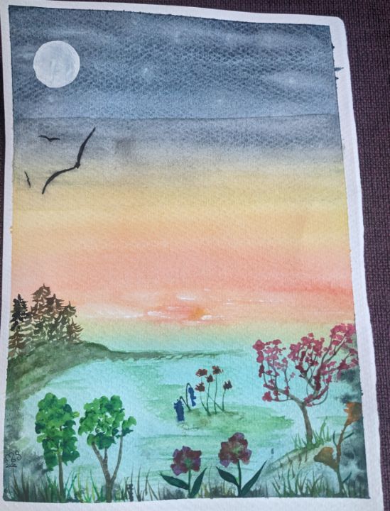MarisaSignora's tweet image. Art of the Day! "Meadow Full Moon Sunset". Buy at: ArtPal.com/msignora?i=308…