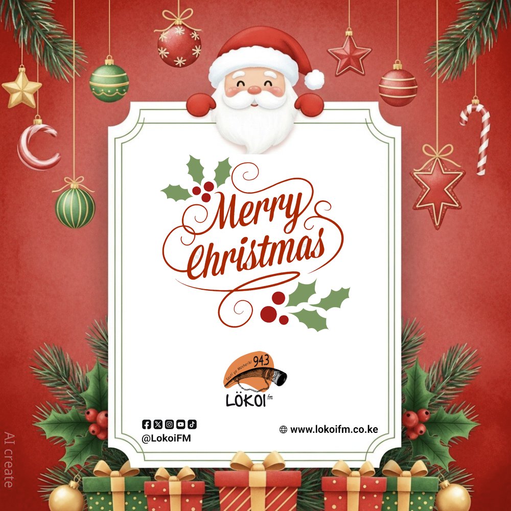 lokoifm's tweet photo. Tunawatakia wakenya wote sikukuu njema ya Krismasi. Na ikawe sikukuu yenye baraka, amani, upendo na utulivu kwako wewe na familia yako.
#MerryChristmas #LokoiFM #SautiYaMashariki https://t.co/QQ6QNrSrSD
